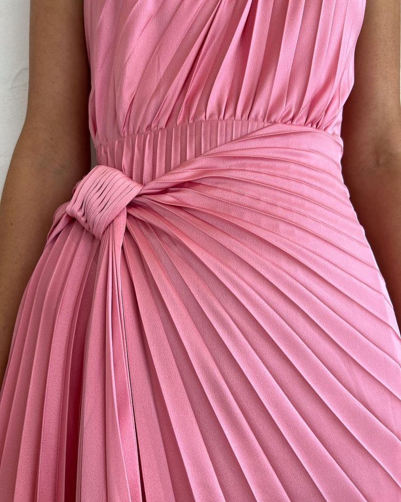 Pink Tulip Pleated Silk Maxi Dress