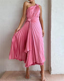 Pink Tulip Pleated Silk Maxi Dress