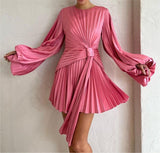 Pink Tulip Pleated Silk Mini Dress