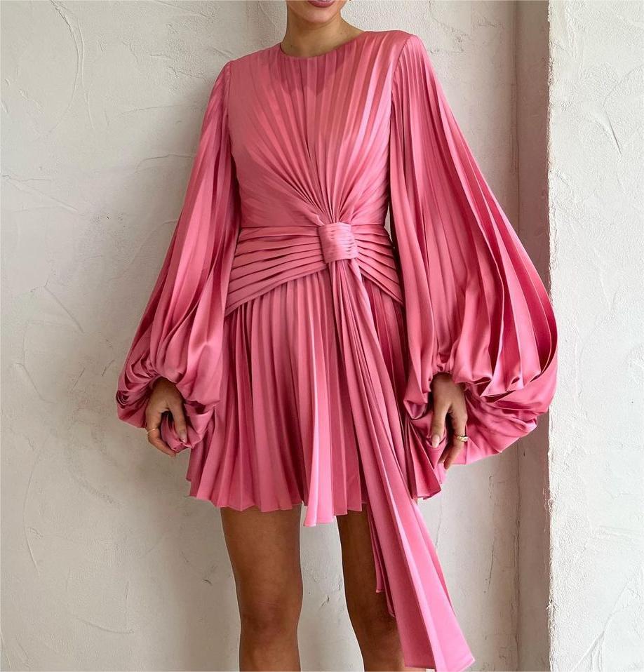 Pink Tulip Pleated Silk Mini Dress