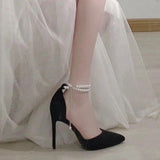 Hot drill pearl suede high heels