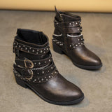 Women's Pointed Toe Punk Rivet Platform Cowhide Walking Boots
