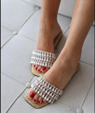 Linen Woven Crystal Jewelry Slippers