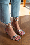 Frosted Ankle Lace Up Women's Heeled Sandals