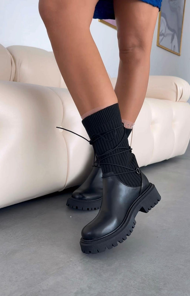 Knit Women's Boots with Lace-Up Detail