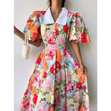Doll-Collar Sweet Large-Swing Printed Dress