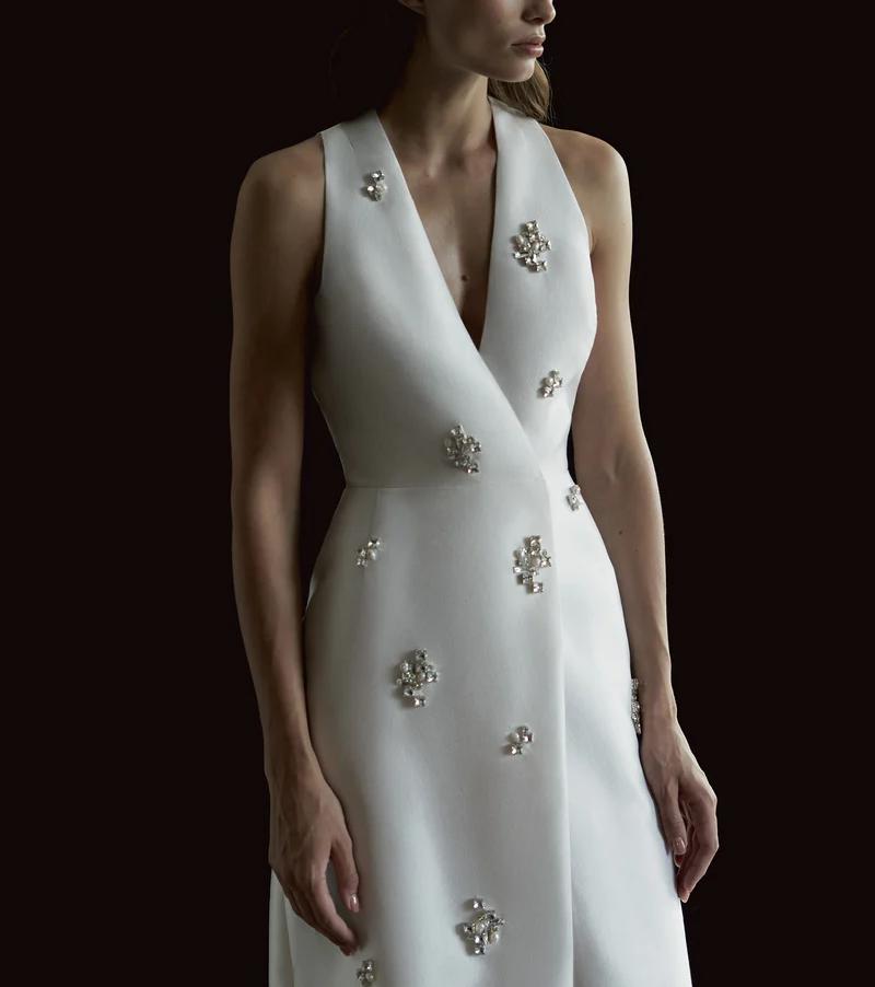 Double-Breasted Dress With Jewel And Pearl Embellishments