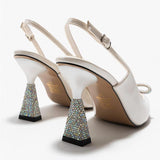 Satin diamond detail heels