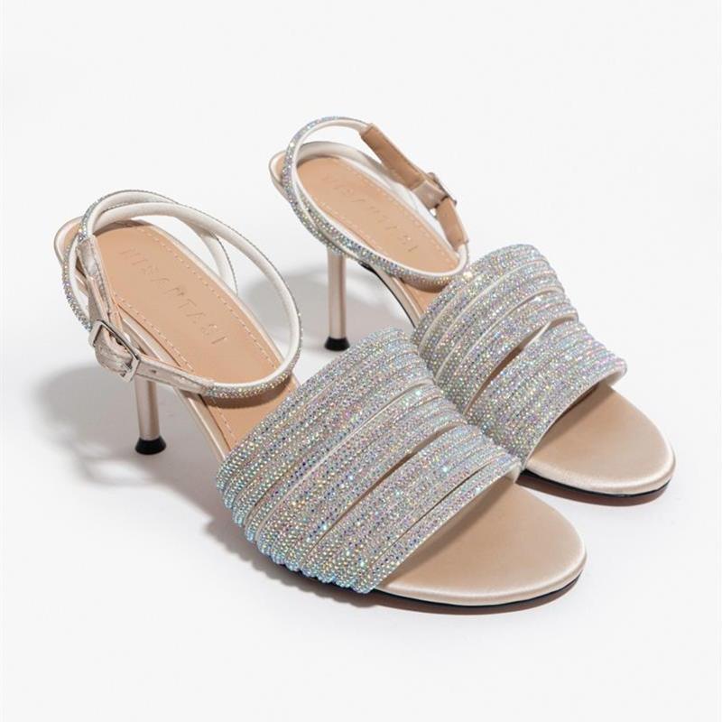 Pearl satin jewel detail heeled sandals