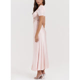 Soft Peach Silk & Lace Maxi Dress