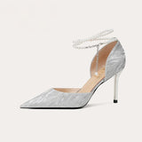 Hot drill pearl suede high heels