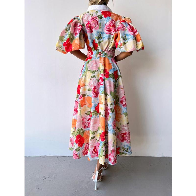 Doll-Collar Sweet Large-Swing Printed Dress