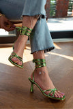 Frosted Ankle Lace Up Women's Heeled Sandals