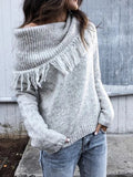 Grey Off the Shoulder Long Sleeve Sweater