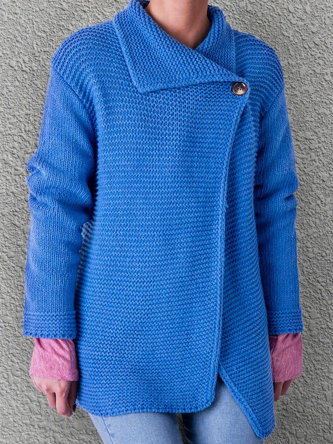 Comfy Blue Plain Long Sleeve Sweater