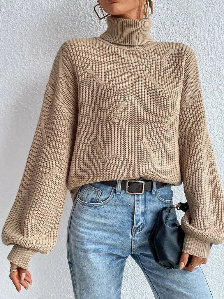 Khaki High Neck Plain Sweater