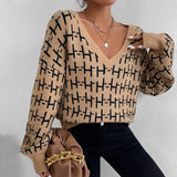Taupe V-Neck Long Sleeve Sweater