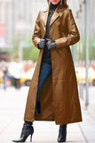 Solid Leather Lapel Trench Coat
