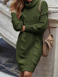 Pure Color Jacquard Knit Turtleneck Sweater dress