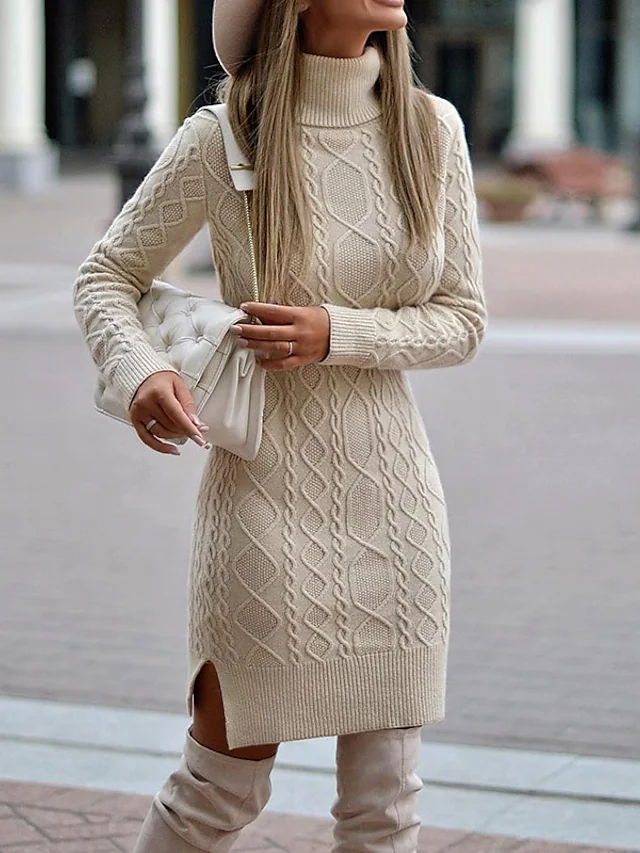 Long Sleeve White Knit Sweater Dress