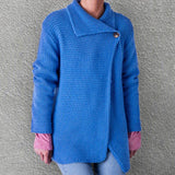 Comfy Blue Plain Long Sleeve Sweater