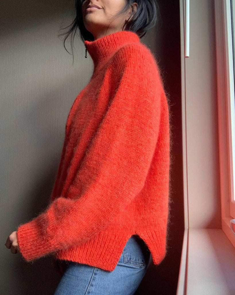 Orange Plain Collared Sweater
