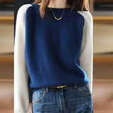 Blue Color Block Long Sleeve Sweater