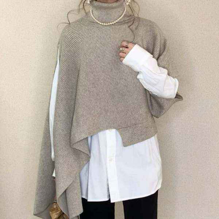 Coffee Patchwork High Neck Sweater