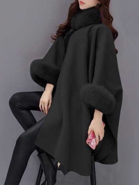 Women's Coats Solid Fur Collar Woolen Shawl Coat