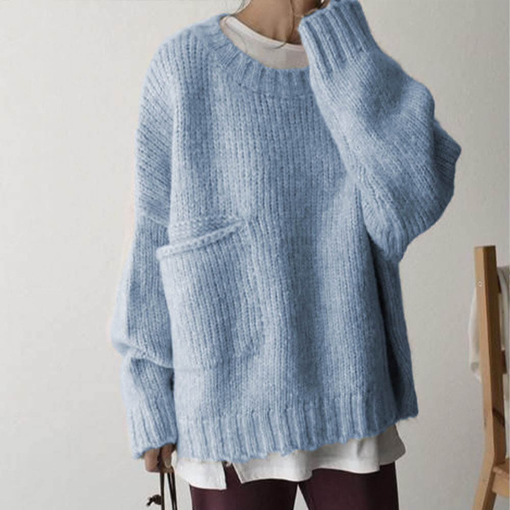 Vintage Plain Round Neck Sweater