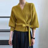 Yellow V-Neck Plain Sweater