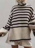 Trendy Striped High Neck Sweater