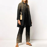 Women's Fashionable Elegant Bronze Meteor Print Straight Loose Suit