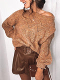 Brown Long Sleeve Plain Sweater