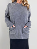 Grey Plain Long Sleeve Sweater