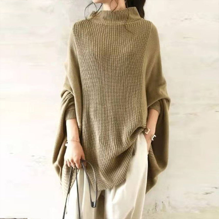 Baggy Khaki Plain Long Sleeve Sweater
