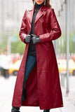 Solid Leather Lapel Trench Coat