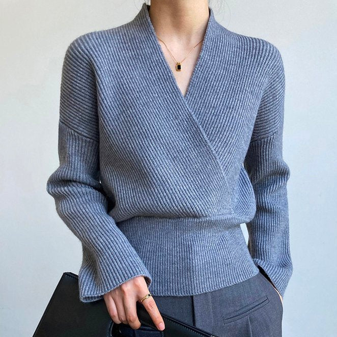 Groovy Blue Plain Long Sleeve Sweater