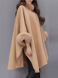 Women's Coats Solid Fur Collar Woolen Shawl Coat