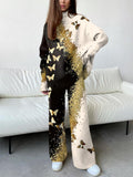Ladies' Elegant Bronzing Butterfly Asymmetric Printing Suit