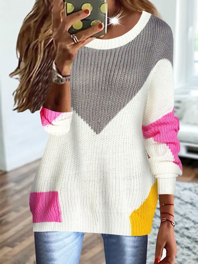 Comfy Color Block Round Neck Sweater