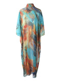 Vacation Batwing Sleeves Contrast Color Printed High-Neck Maxi Dresses