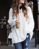 Causal Plain White Long Sleeve Sweater