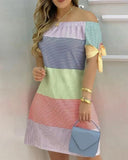 Plus Size Colorblock Striped Print Casual Dress