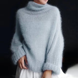 Blue Plain Mock Neck Sweater