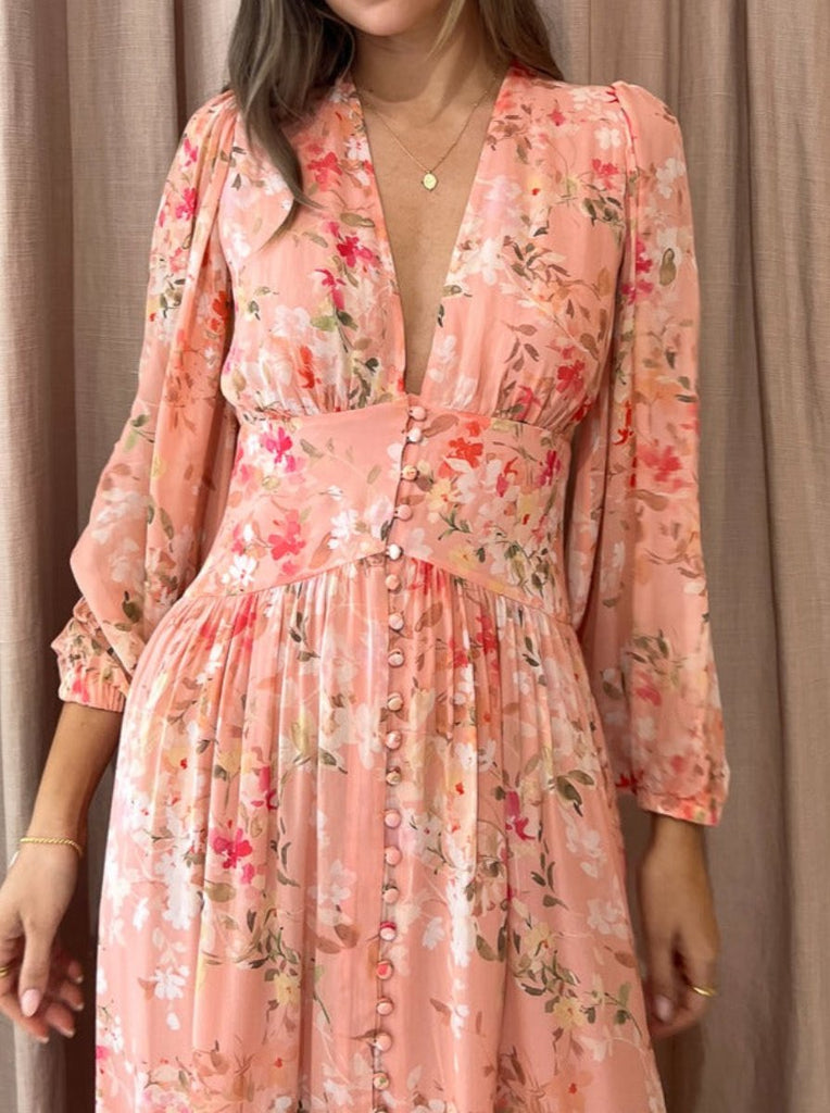 Floral-print V-neck Row Dress