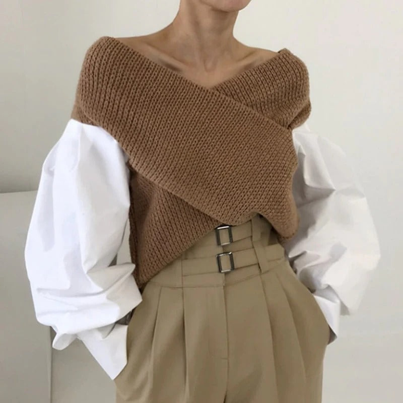 Modern Patchwork V-Neck Sweater
