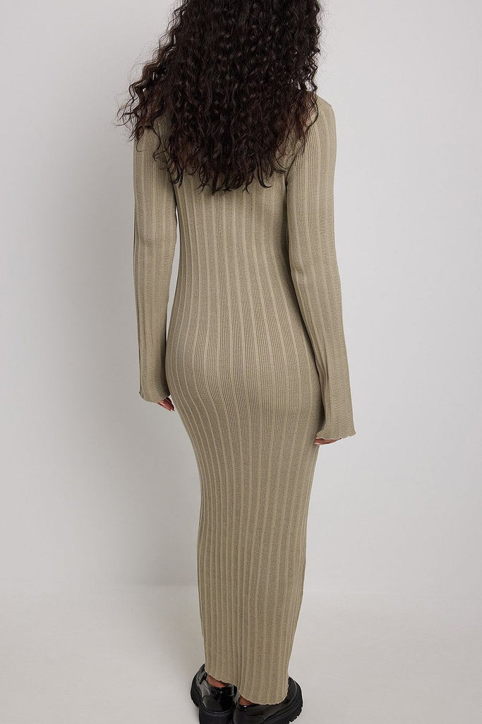 Ribbed Detail Knitted Sweater Maxi Dress