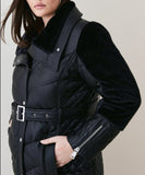 Plus Size Quilted Longline Faux Leather Belt Coat