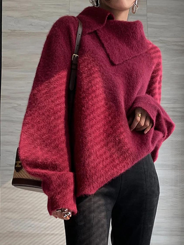 Showy Long Sleeve Plain Sweater